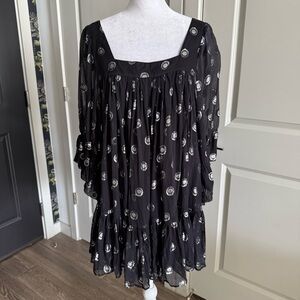 Bel Air Black Silk A-Line Mini Dress with Silver Metallic Embellishments Size L